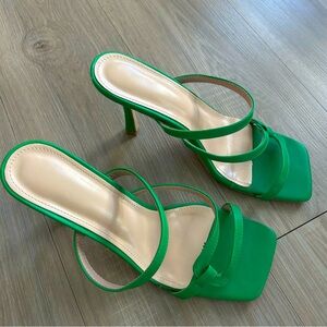 Strappy Green Square Toe Stiletto Heeled Sandals Size 10